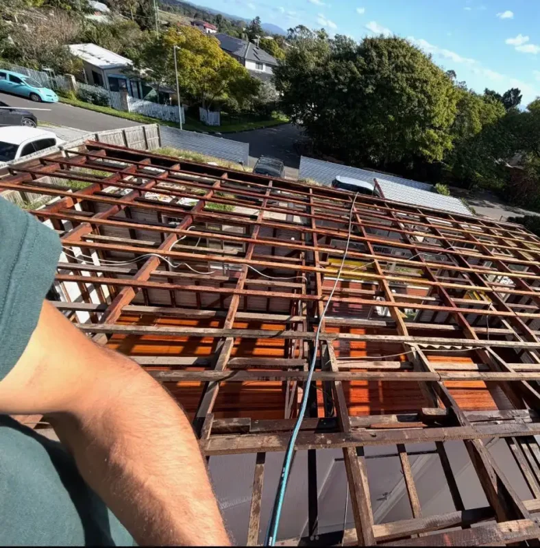 Roof of building after asbestos has been removed. Work done by Top Gun Plant Hire, Logan, Brisbane.